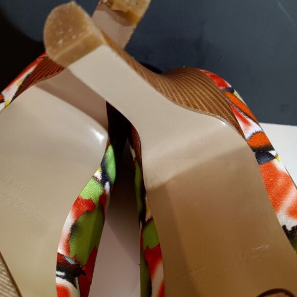 Nine West Dance Multi Colored Floral Peep Toe Stacked Heel Pump 10M - Picture 8 of 10